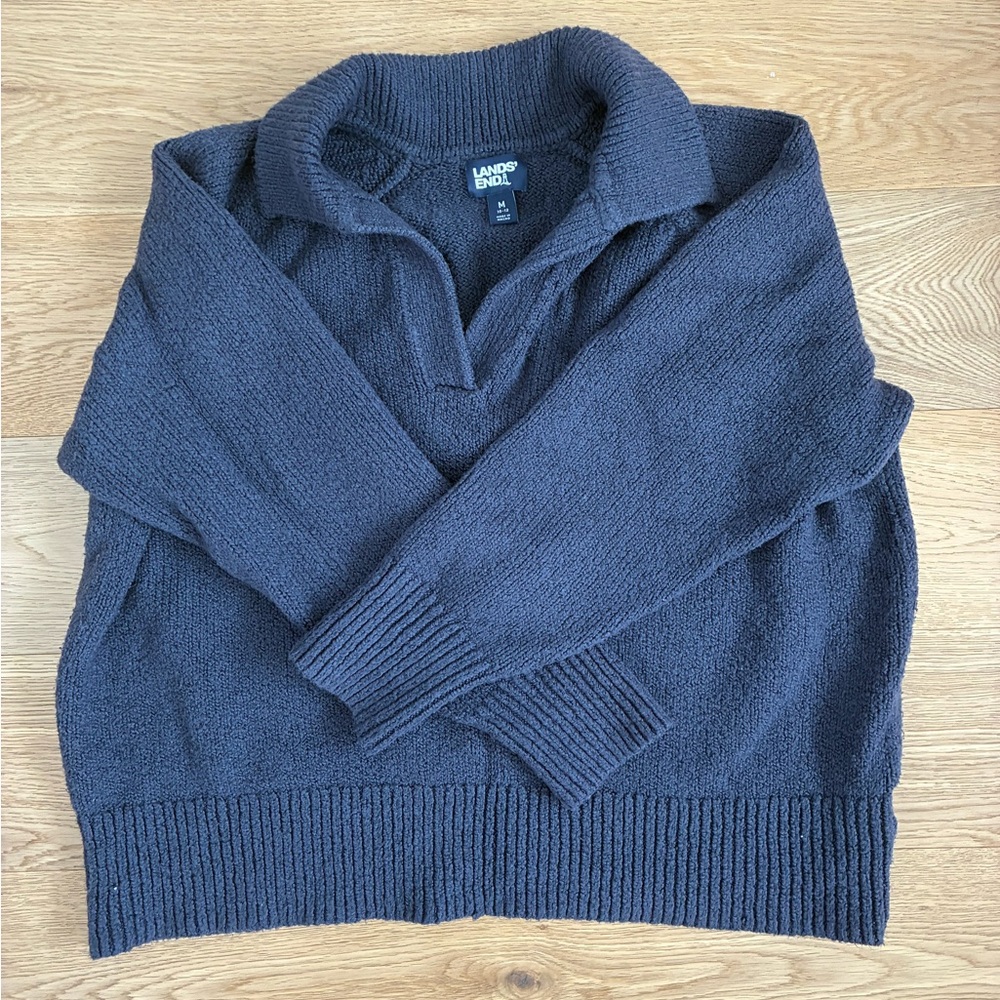 Lands' End Navy Collared Women’s Sweater